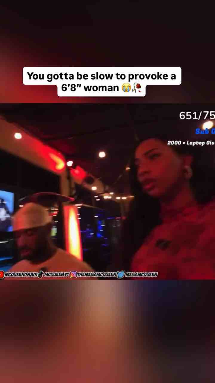 6ft8 tall beautiful woman Angel Fernandez throws drink in woman’s face after the woman said her boyfriend was gay for being with her
